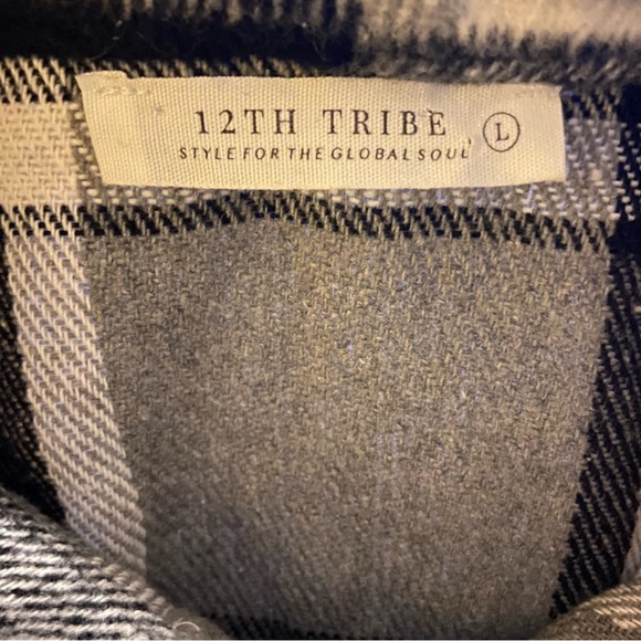 Plaid Cabincore Shacket Jacket Black White Plaid Cotton Blend Flannel Checkered - Picture 4 of 5